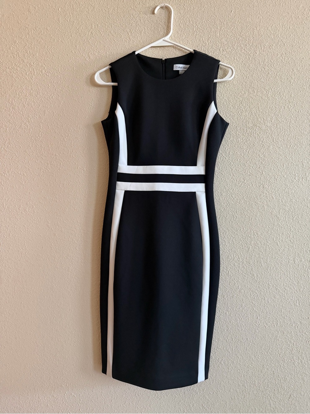 Calvin Klein Black and White Paneled Sheath Dress